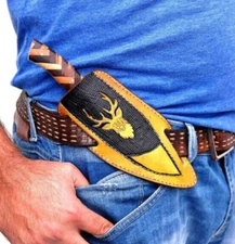 GENUINE LEATHER HAND CRAFTED BELT SHEATH HOLSTER FOR FIXED BLADE KNIFE 1795