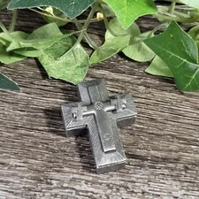 Vintage Torino Pewter Cross Trinket Box Set. Jewelry-Necklace, Brooch, Earrings 