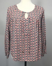 Women's KENAR Rayon Shirt Blouse XL Pink Blue Ties