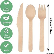  Disposable Wooden Cutlery Set 100% Biodegradable Eco Friendly Cutlery UK