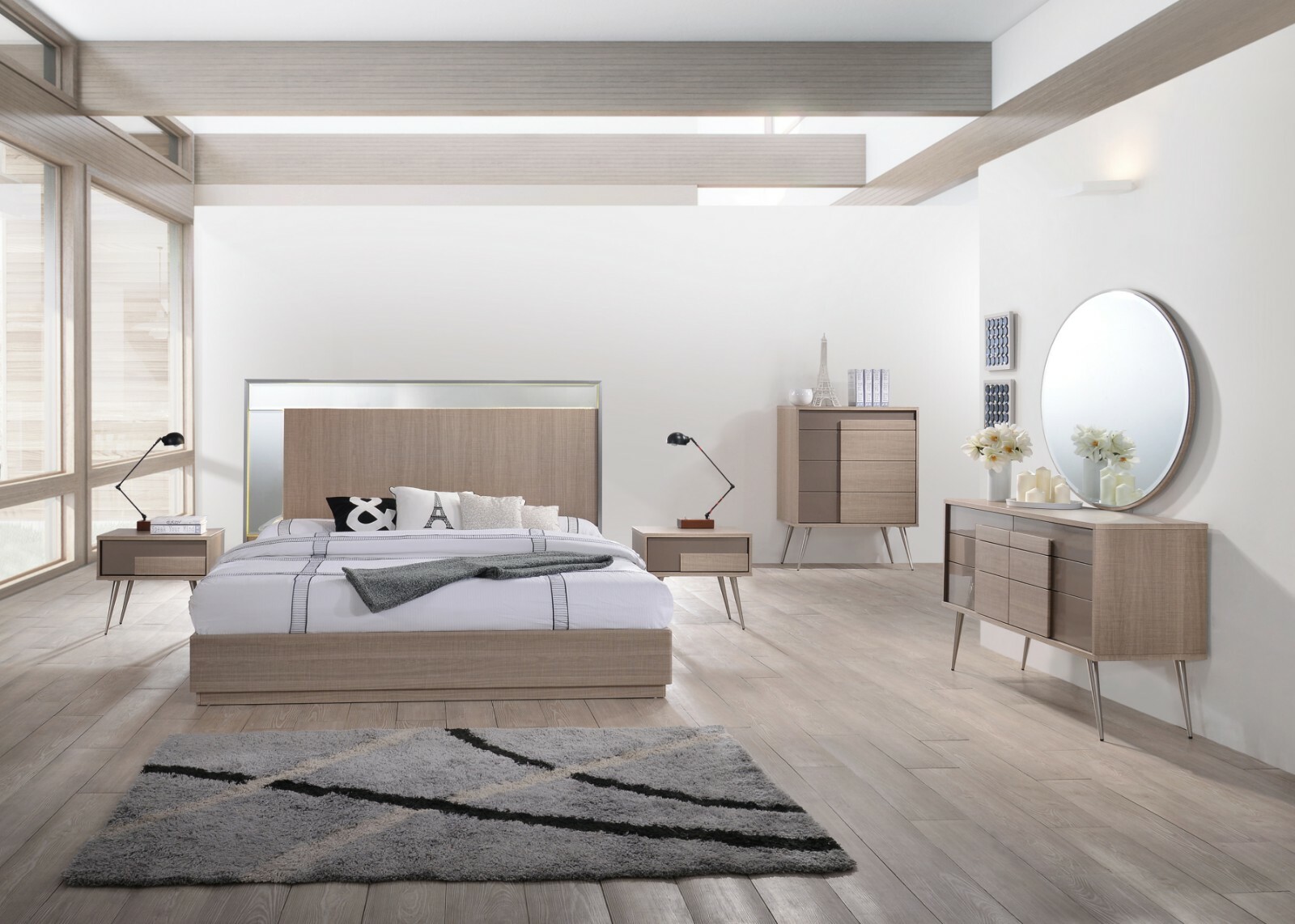 4pc Master Bedroom Furniture Queen Size Bed Offwhite Finish Modern Design Set For Sale Online Ebay