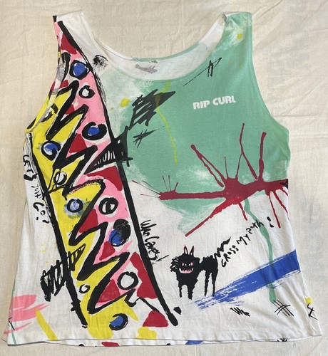 Rip Curl Vintage 1980s Tank Top Cross My Path Who Cares! Size M Single Stitch