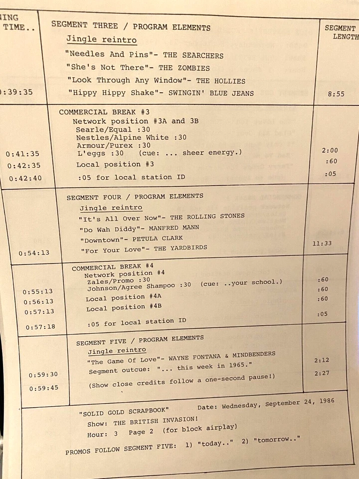 9/24/86 SOLID GOLD SCRAPBOOK'S BRITISH INVASION: YARDBIRDS, HOLLIES, SEARCHERS - Image 3 of 3