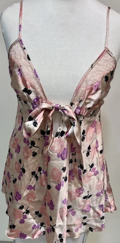 Myla London silk ltd edition brand print  w pink lace babydoll in S