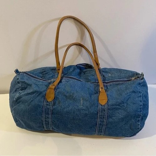Sunbelt Large Denim Duffle Bag w/ Embroidered Sunflowers On Front Pocket - Picture 7 of 12