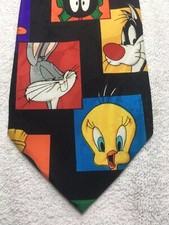 LOONEY TUNES MENS TIE BLACK WITH BUGS BUNNY AND GANG 4 X 59