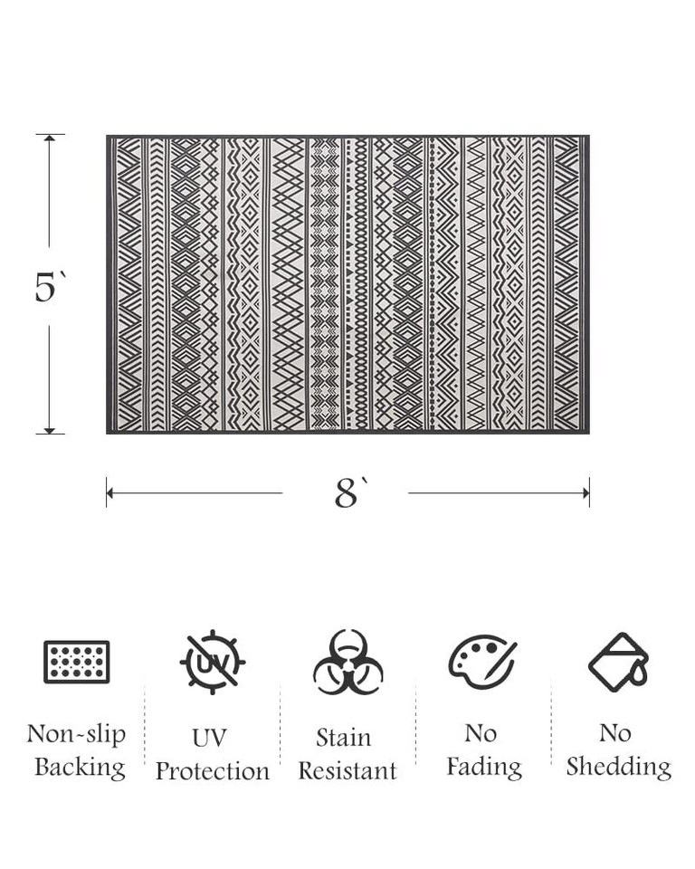 Outdoor Rug Carpet 5x8 ft, Flatweave Textured Outdoor Patio Rug Non