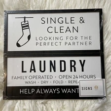 New Target Bullseye Playground Laundry Washboard Decor 2 Signs Black/White