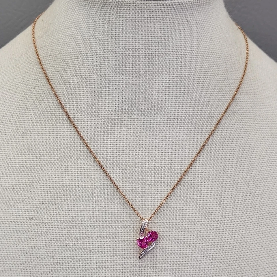 Pink Ruby Heart Necklace STS Sterling Silver 925 JTV 18" - Image 4 of 4