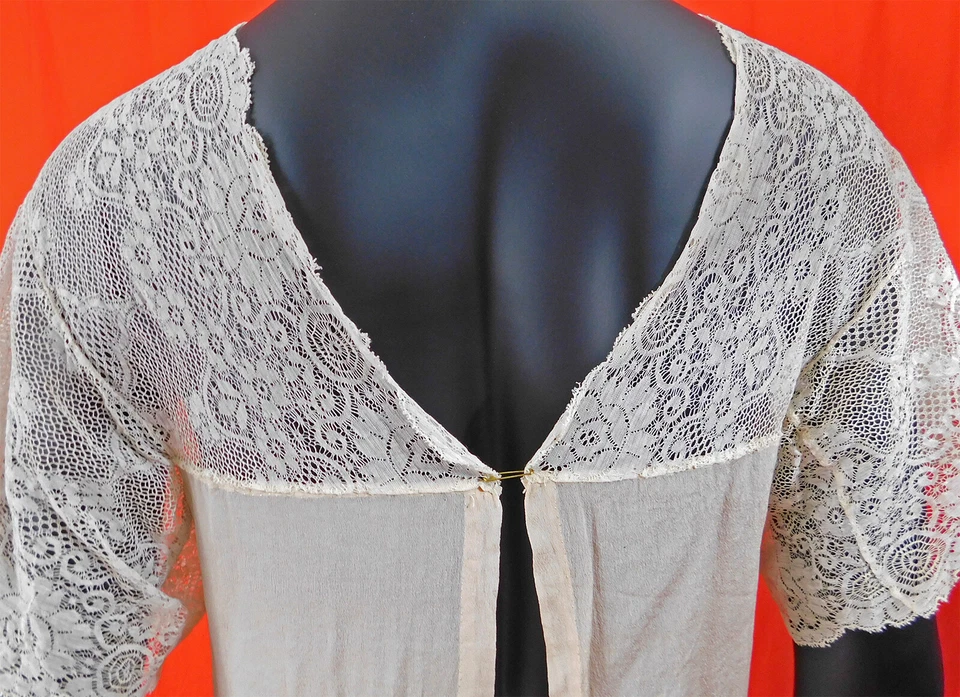 Blusa Camisola Eduardiana Rosa Seda Blanca Valenciennes Bobbin Encaje Peplum De Colección Foto 4 de 4