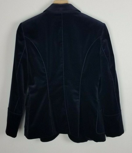 Strenesse Gabriele Strehle Sz. 4 Navy Velvet Notched Lapel Double Button Blazer - Picture 6 of 7