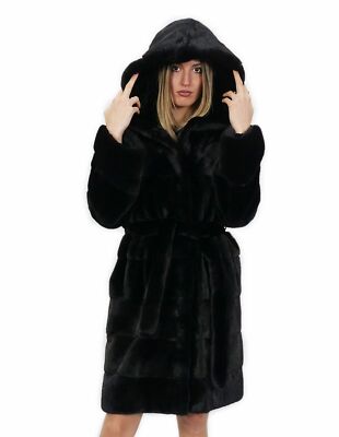 Cintura pelliccia visone nero 46 cappotto lungo 100 centimetri con