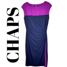 NWOT CHAPS Navy Magenta Colorblock Ruched Sheath Dress, Size Medium