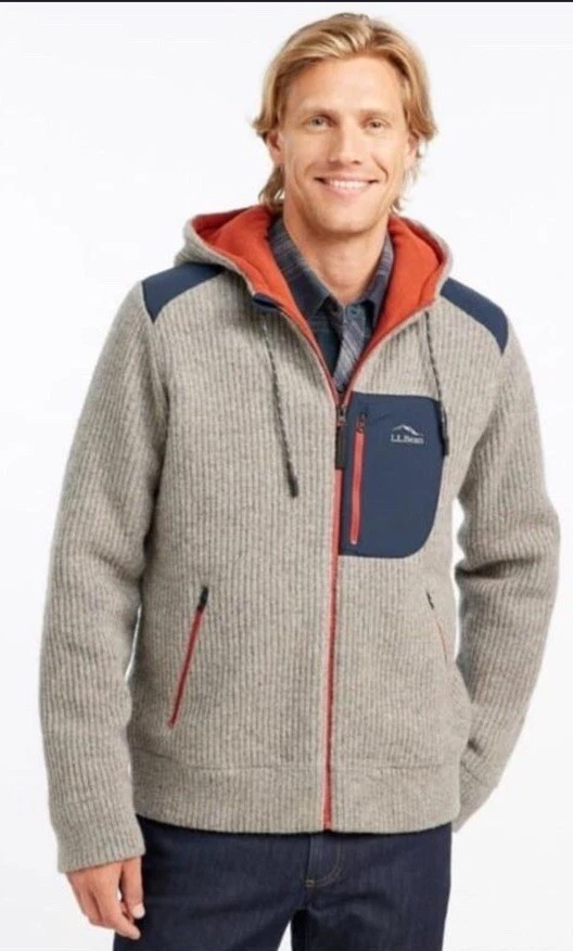 L.L. Bean Men’s Fleece Lined Hooded Wool Jacket Size Medium