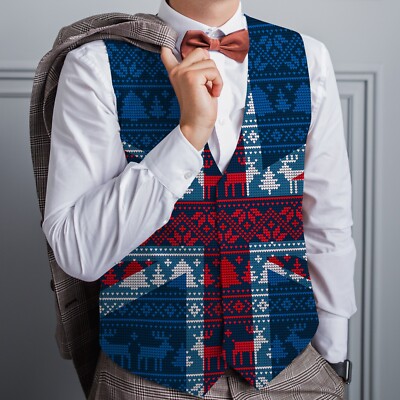 Novelty Christmas Jumper Pattern Union Jack Waistcoat, Blue, Red and White 
