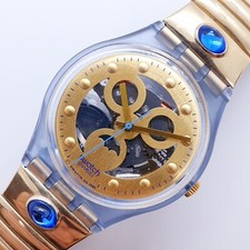 1991 Vintage NOS Gold Swiss Made Swatch Watch with Everything Original Rare