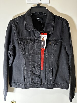 Buffalo David Bitton Women's Black Distressed Denim Jacket Size