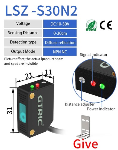 Sensori fotoelettrici laser quadrati riflesso diffuso visibile piccolo punto NPN PNP - Foto 8 di 16