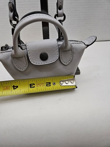 Longchamp Micro Le Pliage Cuir Gray Leather Bag Coin Purse Crossbody  - Bild 14 von 15