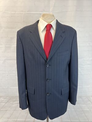 Kasper Men's Navy Blue Gray Striped Wool Suit 40R 33X30 $695