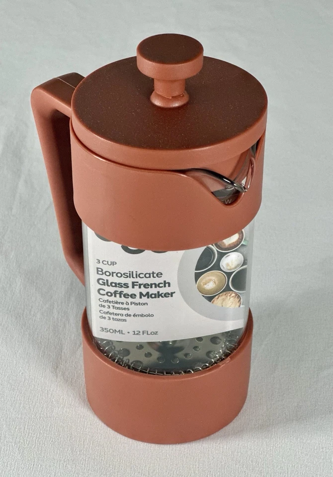 "Cafetera francesa OGGI 3 tazas de vidrio borosilicato 350 ml 12 floz 6"" Ht nueva" Foto 2 de 4