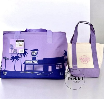 Trader Joe's PURPLE Bag Set (1 Canvas & 1 Insulated)   Free shipping New