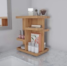Lavish Home Bamboo Makeup Organizer Rotating Cosmetic Storage Carousel Vanity