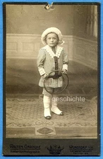 Photo, Large, Little Girl in Trouser Dress, Knitted Leggings, Play Hoops, Circa 1900