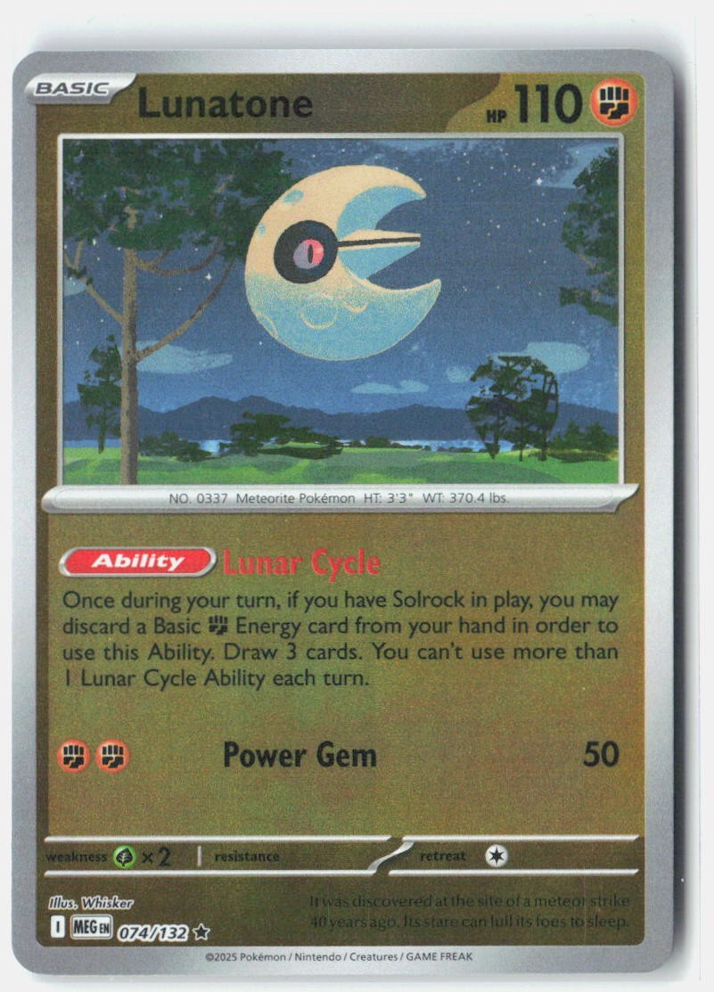 Lunatone Reverse Holo Rare ME01: Mega Evolution 074/132 NM