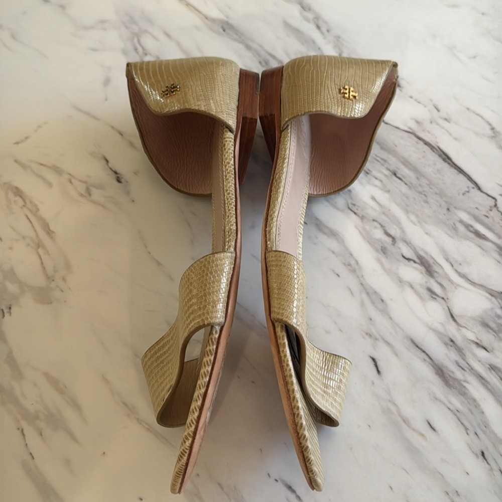 Tory Burch Savannah D'Orsay Flat Sandals Tan Embossed Leather Strap Front Sz 10 thumbnail 4