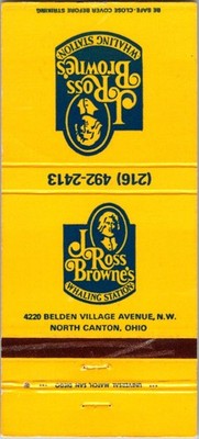J Ross Browne's Whaling Station N Canton OH Vintage Matchbook Cover TMM13-1