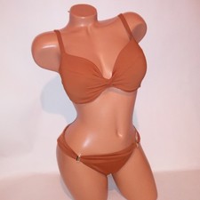 Victoria Secret Swim Bikini 36C Top Medium Bottom Push Up Ginger Solid New