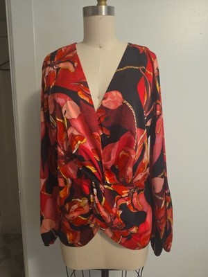  INC International Concepts Maxine Geo Multicolored Twist-front Blouse size 14