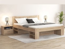 King Size Bed Frame Shelves Storage Headboard Sonoma Oak 160cm Euro King Nepo