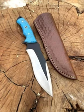 Custom Handmade D2 Steel Powder Coated Hunting Knife with Sheath, Best for Gift
