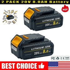 2 Pack High-performance 8.0AH Replacement for Dewalt 20V battery  LED Indicator