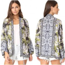 Free People Blue Floral Wildflower Kimono Oversized Bohemian Jacket Size S