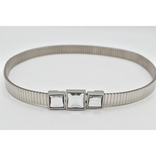 Vintage Metal Belt Silver Metal Stretch Chunky Square Crystal Rhinestone Faceted