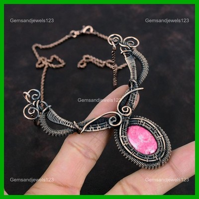 Friendship Day Deal Copper Thulite Gemstone Daughter Chain Wire Wrapped Necklace
