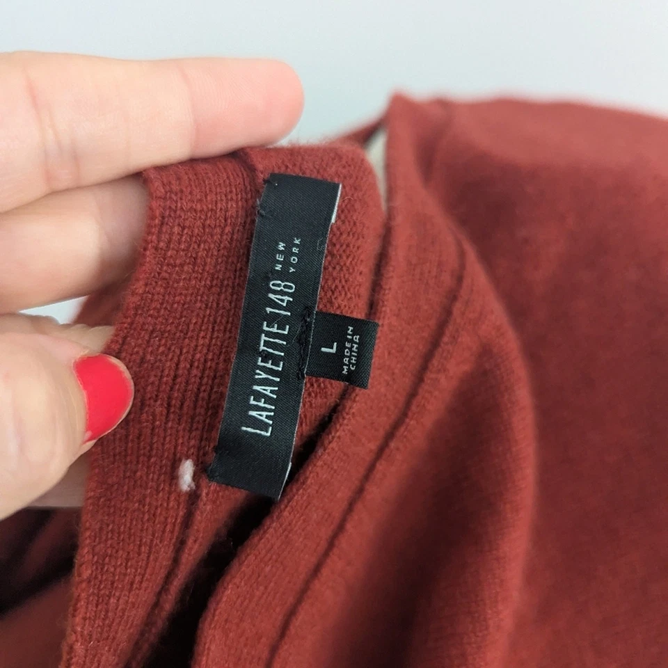 Top para mujer Lafayette 148 naranja quemado cuello en V mezcla de lana y cachemir Foto 3 de 4