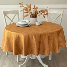 Benson Mills Harvest Legacy Damask Fabric Table 70" Round, Amber-bronze 