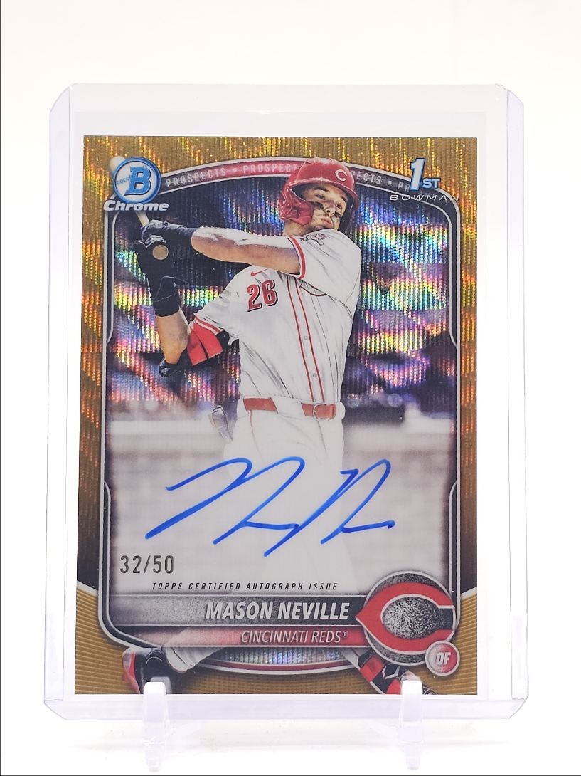 MASON NEVILLE 2025 BOWMAN CHROME DRAFT 1ST GOLD WAVE REDS AUTO /50 Q4856