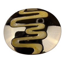 Vintage Oval Enamel Belt Buckle Gold Cream Abstract Design