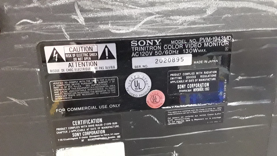 Monitor de video color Sony Trinitron AC120V 50/60hz 130W modelo máximo PVM-1943MD Foto 4 de 4