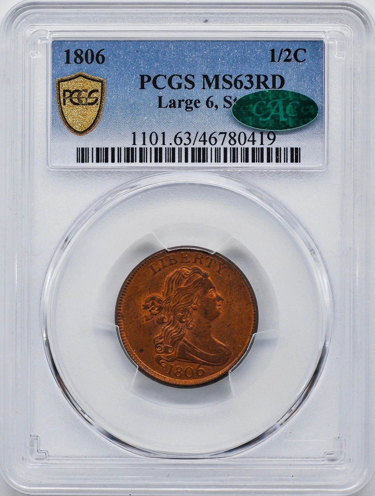 1806 DRAPED BUST 1/2C PCGS MS 63 RD