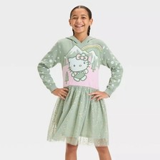 By Sanrio Hello kitty Tulle Hoodie Sweater Dress Kid Size Large Plus 10-12 New