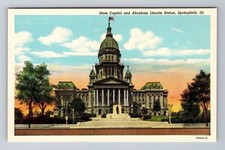 Springfield IL-Illinois, State Capitol, Abraham Lincoln Statue, Vintage Postcard