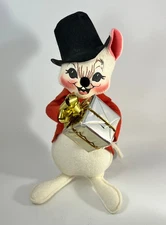 Annalee 10” Holiday Gift Mouse in Top Hat & Red Felt Coat Doll