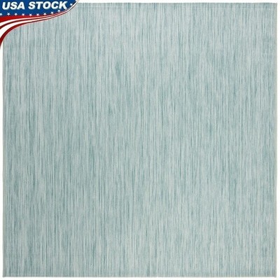 Stain Resistant Low Pile Outdoor Area Rug Abstract Square Durable Carpet New