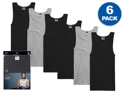 6 Pack - Men's Black and Gray Ribbed Tank Tops 100% Cotton A-Shirt Undershirt
